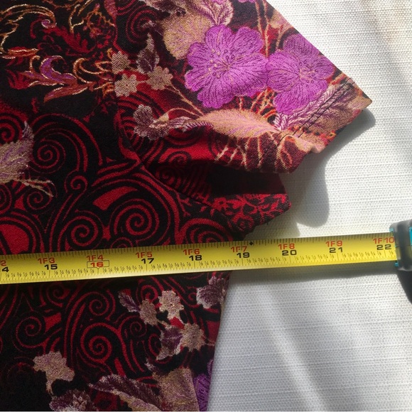 90’s Y2k Floral Black Red Mesh Blouse Graphic Shirt Short Sleeve Top Medium - Picture 11 of 13